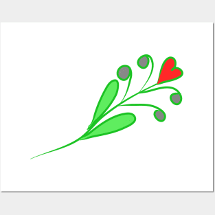 Flower with a heart-shaped bud. Interesting design, modern, interesting drawing. Hobby and interest. Concept and idea. Posters and Art